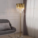 Postmodern LED lamp in stainless steel, crystal and golden marble