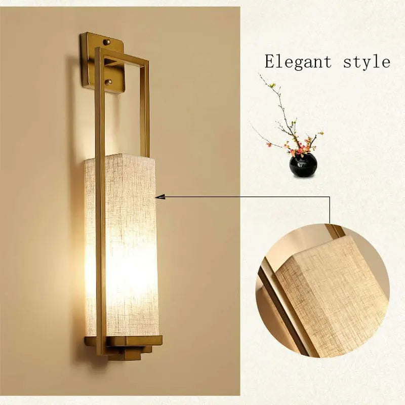 Chinese style wall light bedside lamp living room bedroom corridor hotel stair e27 fabric wall sconce - vue 5 sur 7