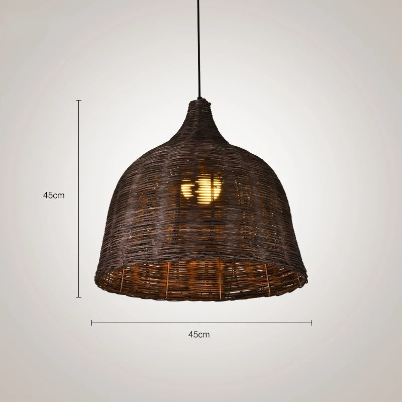 Rattan and bamboo pendant light for interior decor with Asian rustic style - vue 13 sur 16
