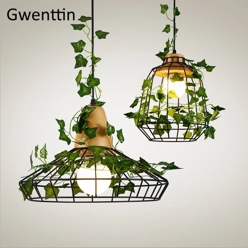Modern wooden pendant light with LED lighting for plants