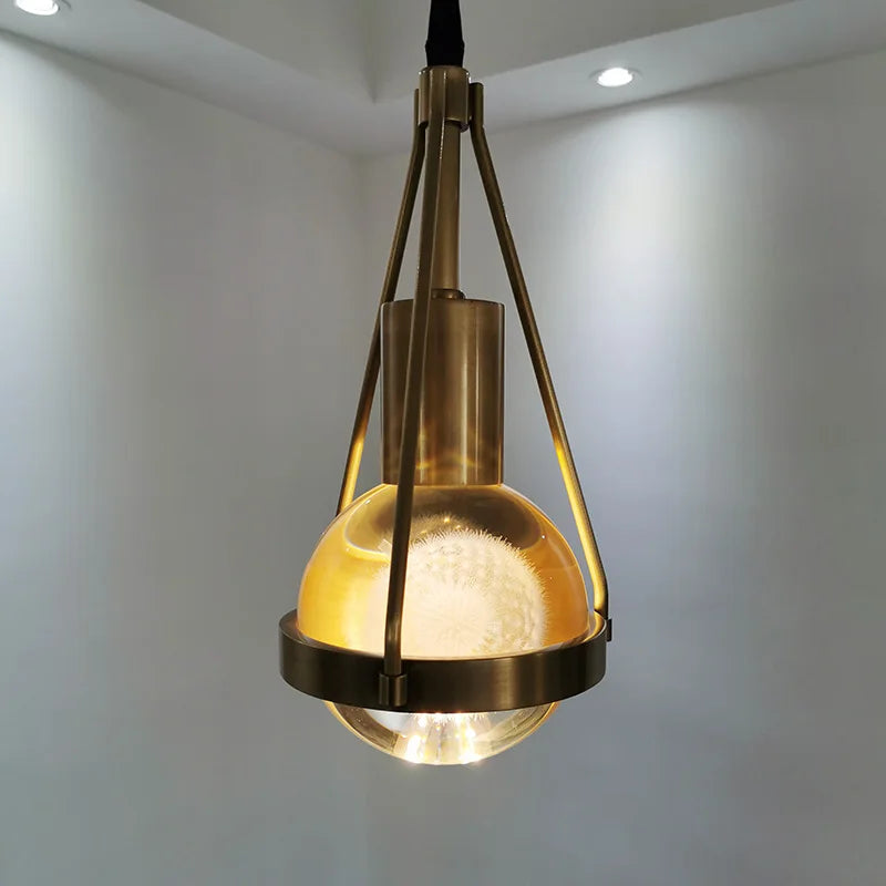 Nordic copper and crystal LED pendant light - vue 4 sur 12