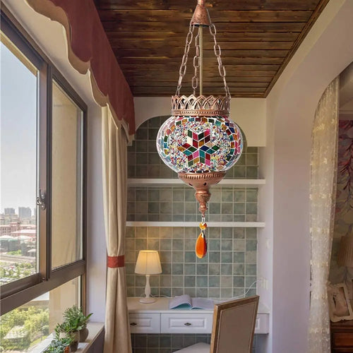 Mediterranean mosaic pendant light retro bohemian decorative - vue 4 sur 10