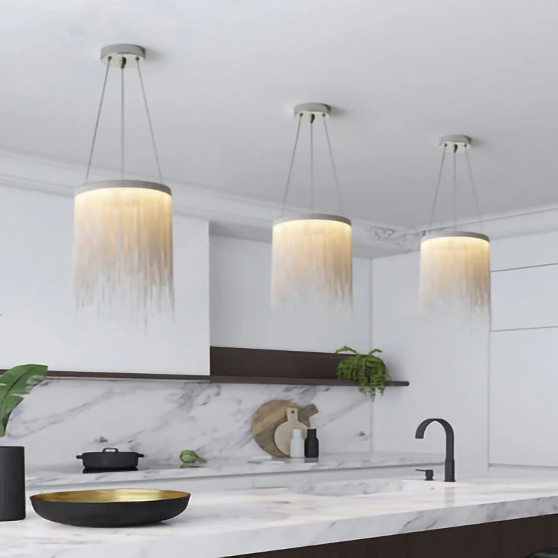 lustre moderne en aluminium avec pampilles rondes et éclairage led - vue 6 sur 7