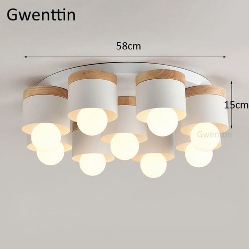 Modern wood and iron ceiling light for interior decoration - vue 9 sur 9