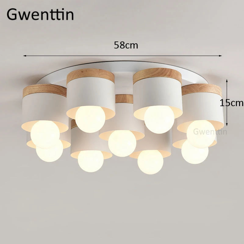 Modern wood and iron ceiling light for interior decoration - vue 8 sur 9