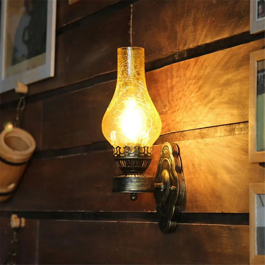 Vintage metal and glass wall light in decorative Chinese style for interiors