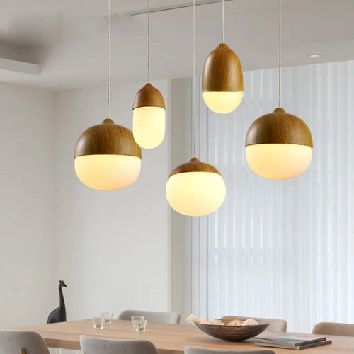 Modern round LED chandelier in wood and wrought iron - vue 2 sur 10