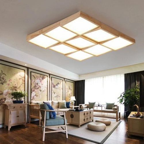 Wooden LED ceiling light with remote control for indoor lighting - vue 2 sur 10