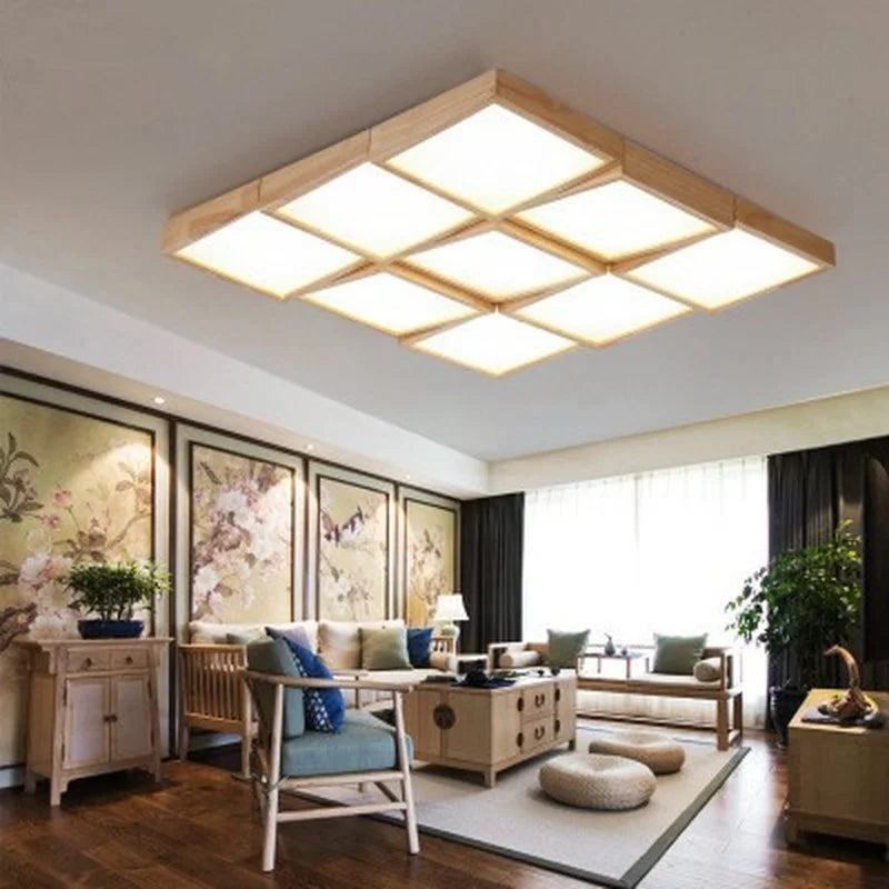 Wooden LED ceiling light with remote control for indoor lighting