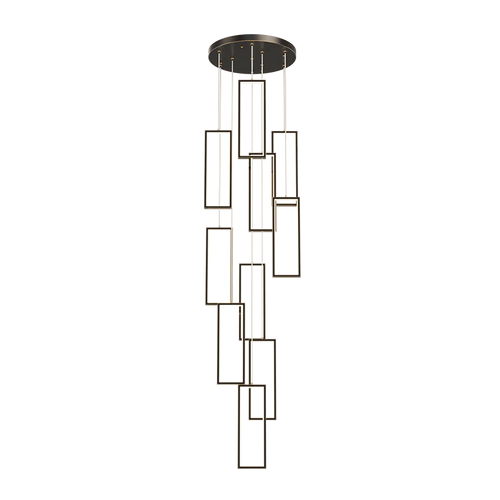 Modern rectangular copper LED chandelier for staircases and lofts - vue 7 sur 15