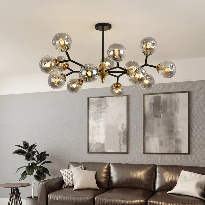 Modern branch chandelier with glass and LED lighting
