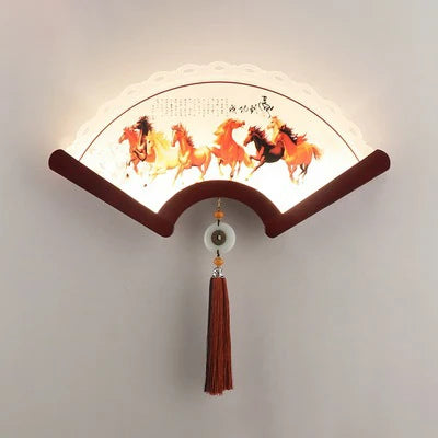 Decorative retro Asian design LED wooden fan wall light - vue 8 sur 18