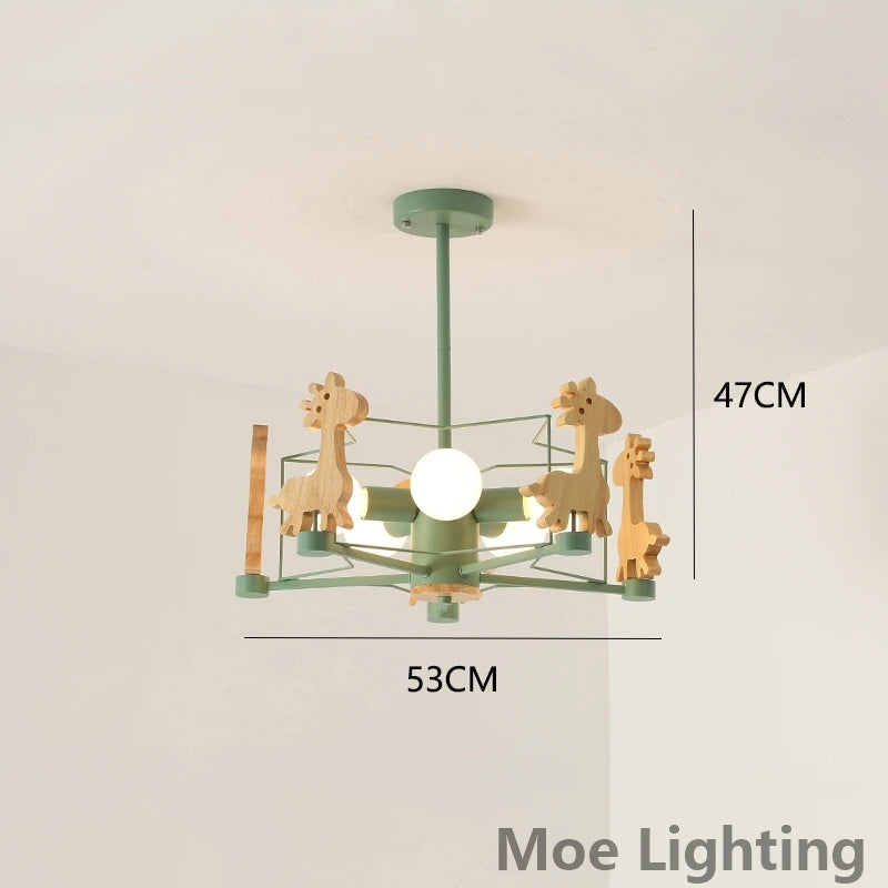 Wooden giraffe LED pendant light for children - vue 9 sur 12