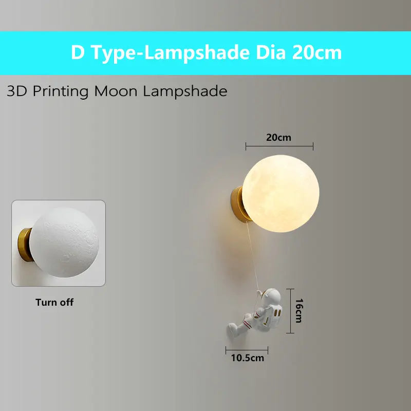 3d astronaut wall light with moon lights for children