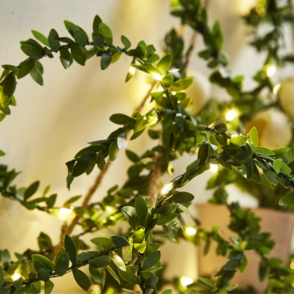 Artificial leaf garland LED string lights for festive decorations