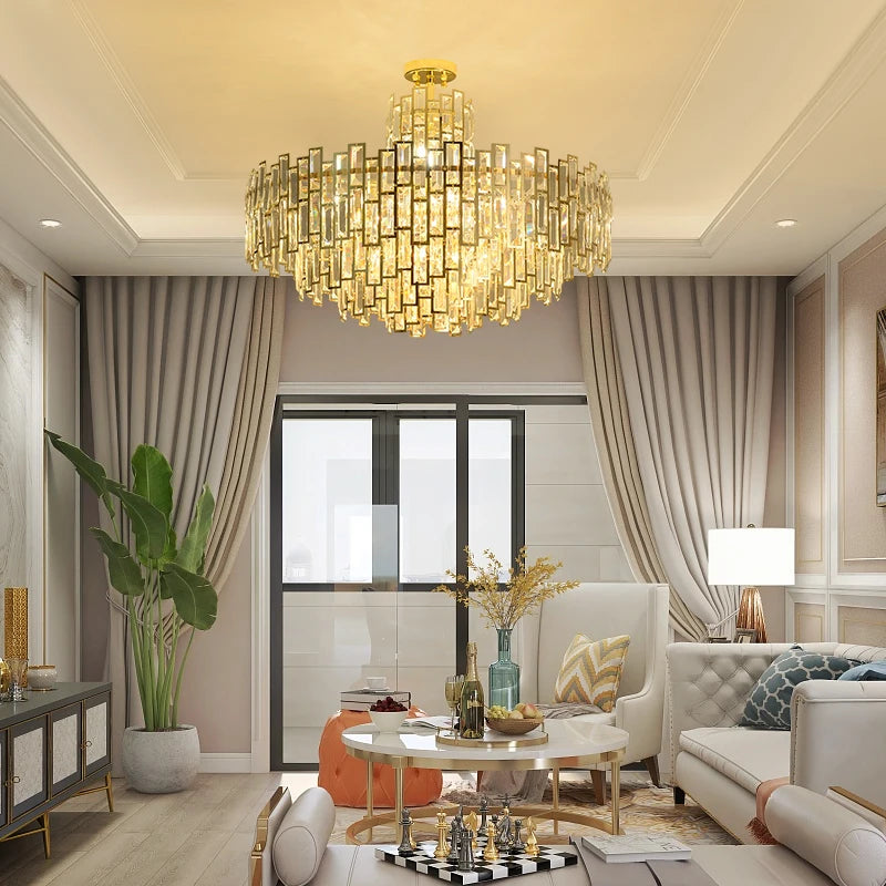 Modern designer LED chandelier in silver and gold crystal - vue 10 sur 13