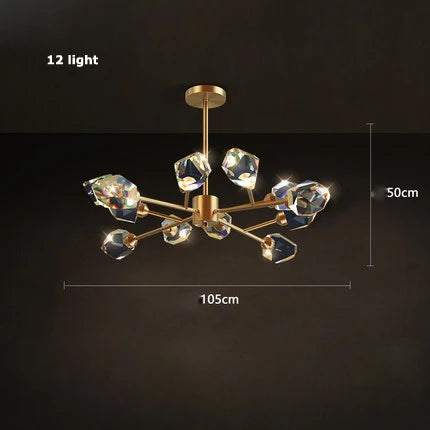 Crystal and copper art deco modern design chandelier - vue 22 sur 22