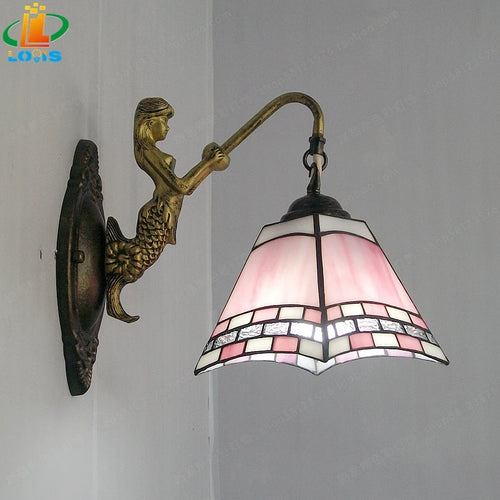 Mediterranean style mermaid wall light in decorative glass - vue 2 sur 5