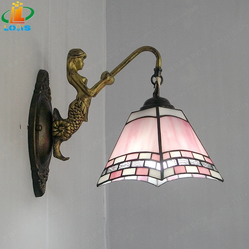 Mediterranean style mermaid wall light in decorative glass