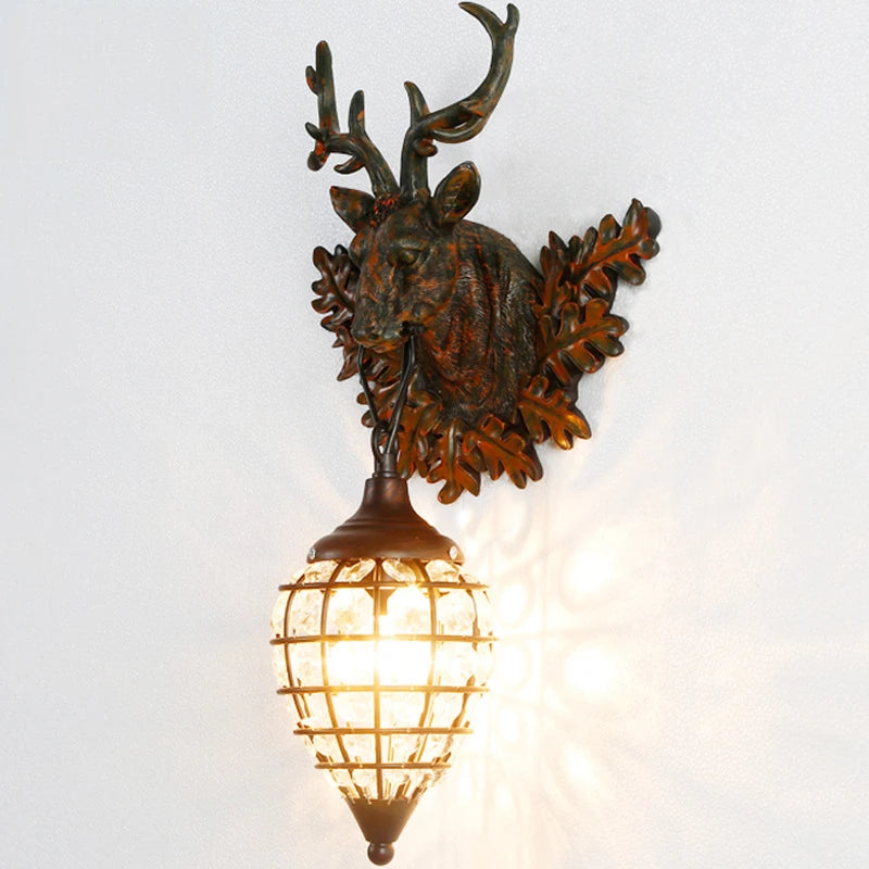 Vintage resin deer wall light rustic style for interior decoration