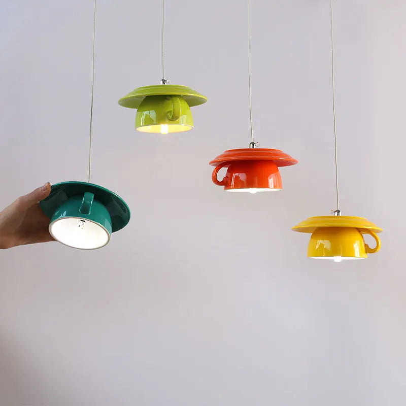 Modern ceramic LED teapot pendant light for kitchen - vue 4 sur 30