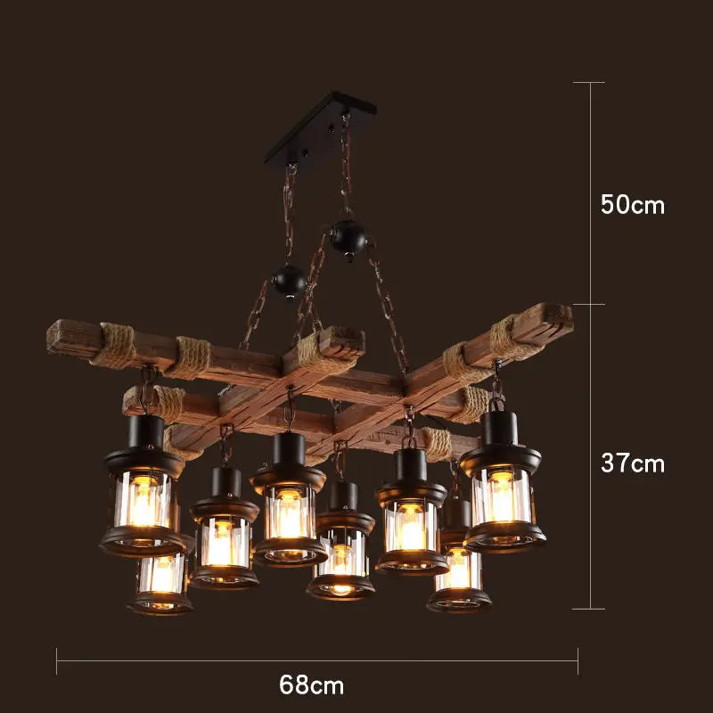 lustre vintage loft en bois avec suspension LED - vue 13 sur 28
