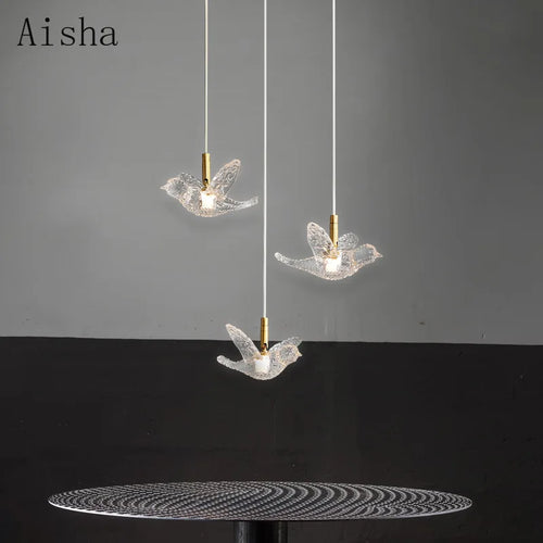 Modern bird pendant light in copper and acrylic - vue 2 sur 9