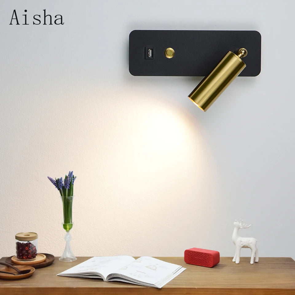 applique murale led moderne artistique avec interrupteur et usb - vue 4 sur 9