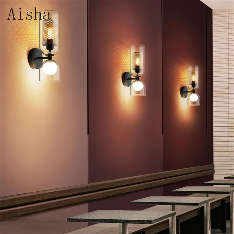 Modern double head glass wall light with creative retro design