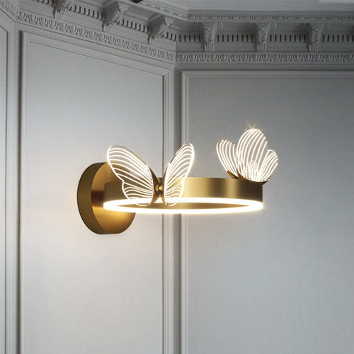 Contemporary round metal LED wall light butterfly design - vue 6 sur 6