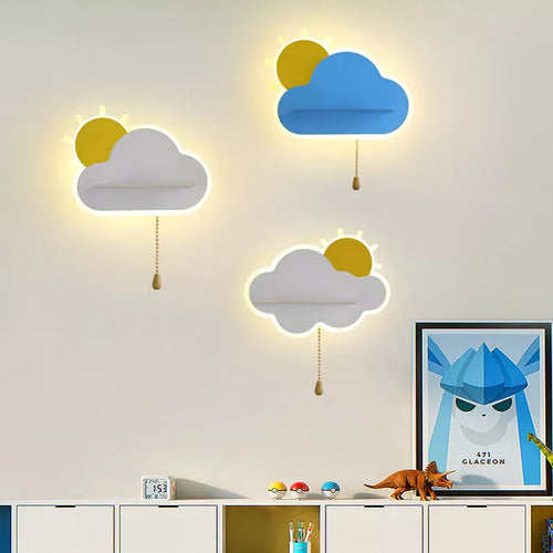 Children’s LED metal wall light with pull switch pink blue white - vue 3 sur 12