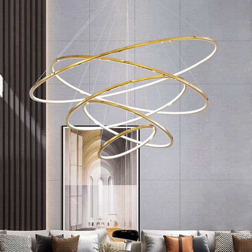 Nordic golden circle chandelier decorative indoor lighting - vue 6 sur 11