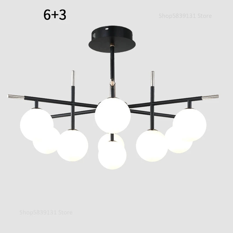 Nordic iron chandelier with LED glass balls for restaurant - vue 14 sur 20