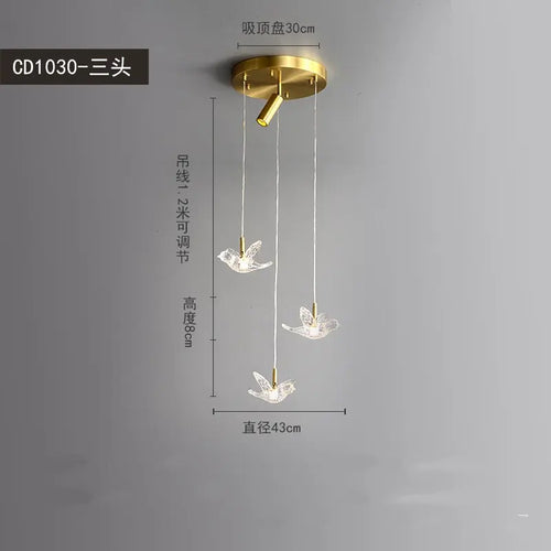Modern bird pendant light in copper and acrylic - vue 7 sur 9