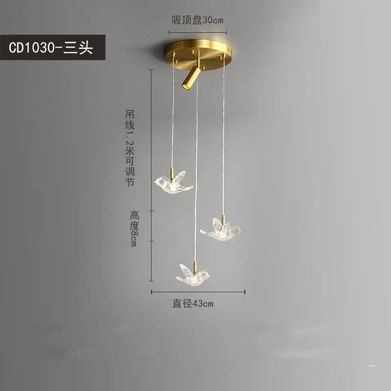 Modern bird pendant light in copper and acrylic - vue 6 sur 9