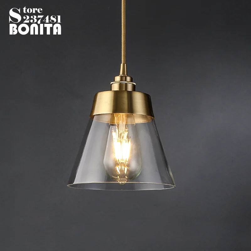 Elegant and luxurious retro brass and glass pendant light - vue 3 sur 9