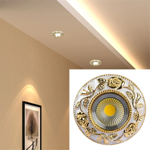 European style recessed LED spotlight with golden rose pattern for interiors - vue 3 sur 8