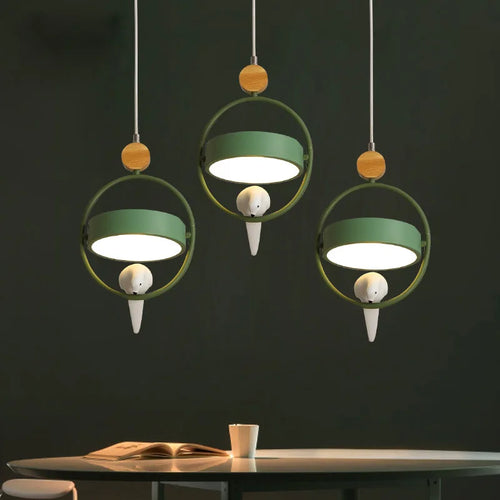 Modern wooden LED pendant light with Nordic bird design - vue 6 sur 8