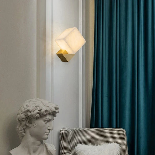Luxury jade wall light modern LED home decor study living room bedroom bedside square marble lighting fixture - vue 5 sur 7