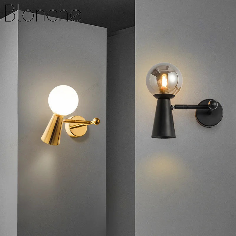 Wrought iron wall light with rotatable glass head decorative LED lamp