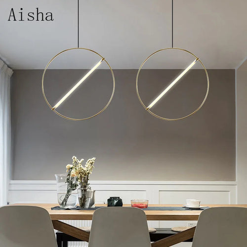 Modern gold ring pendant light for elegant interiors - vue 5 sur 5