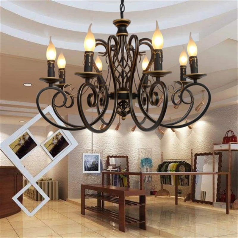 Antique iron and crystal retro nordic decorative chandelier - vue 4 sur 10