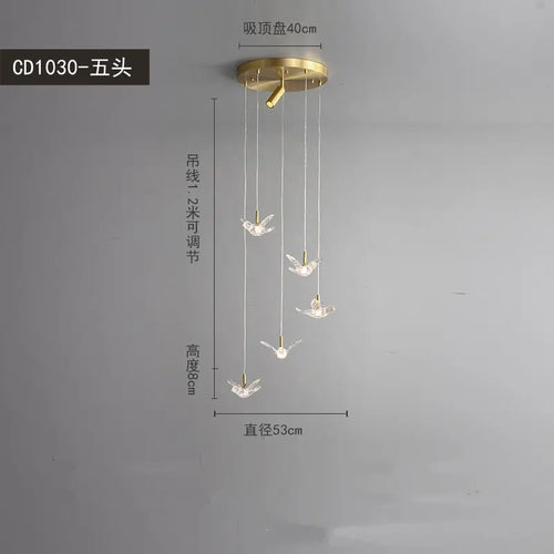 Modern bird pendant light in copper and acrylic - vue 8 sur 9