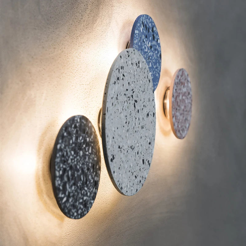 Waterproof round LED outdoor wall light terrazzo and acrylic, indoor or garden lighting