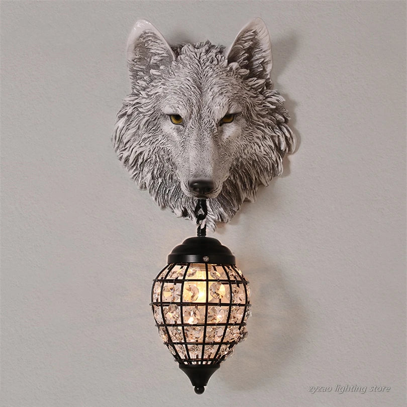 Resin wolf head wall light for interior decoration