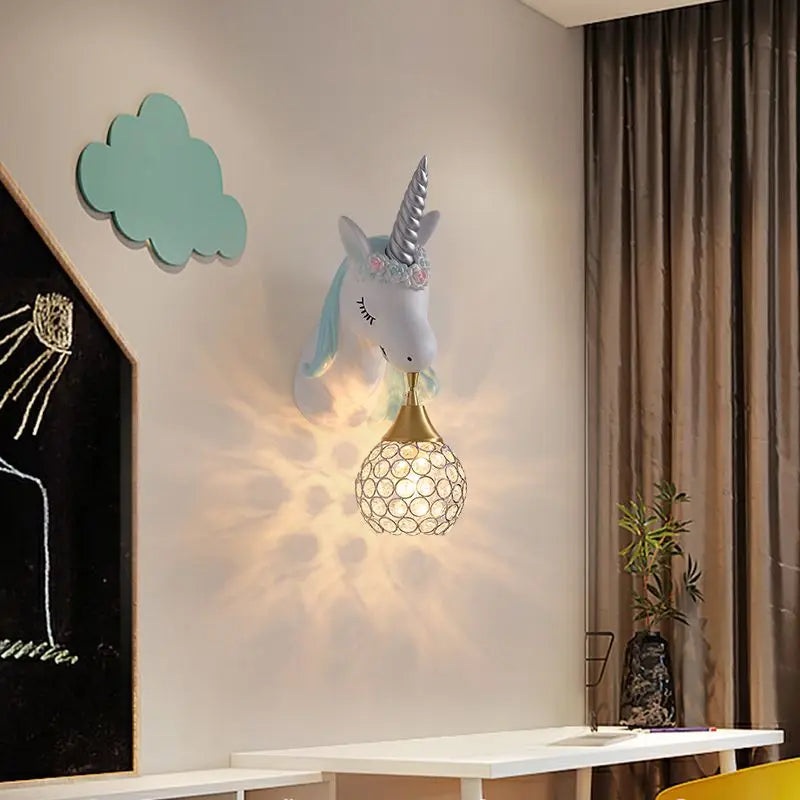 LED unicorn resin wall light for girl's princess bedroom