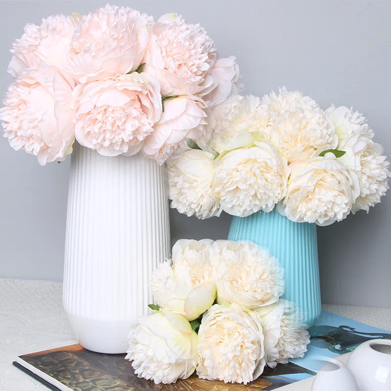 Bouquet of 5 artificial rose and peony heads for wedding decoration