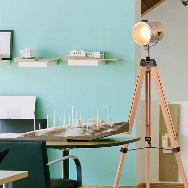 Nordic solid wood floor lamp with modern LED lighting
