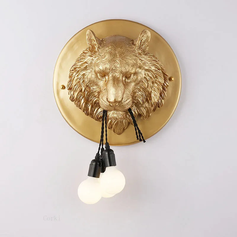 Nordic resin wall light with tiger motif, Italian design, luminous