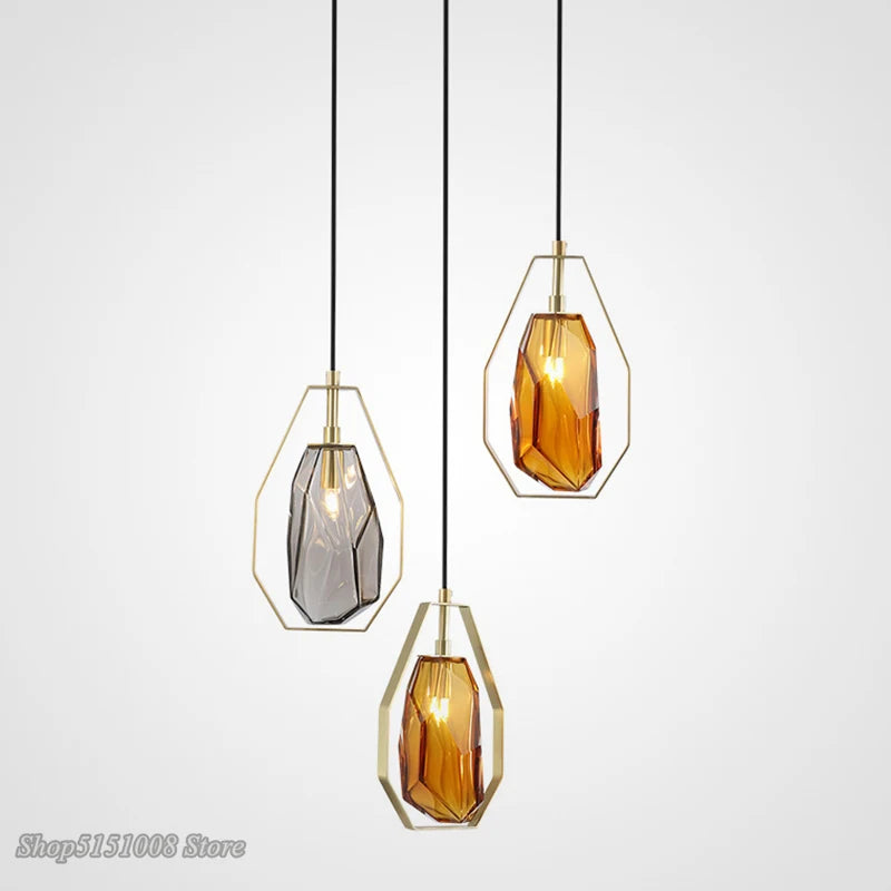 Postmodern LED irregular glass pendant light
